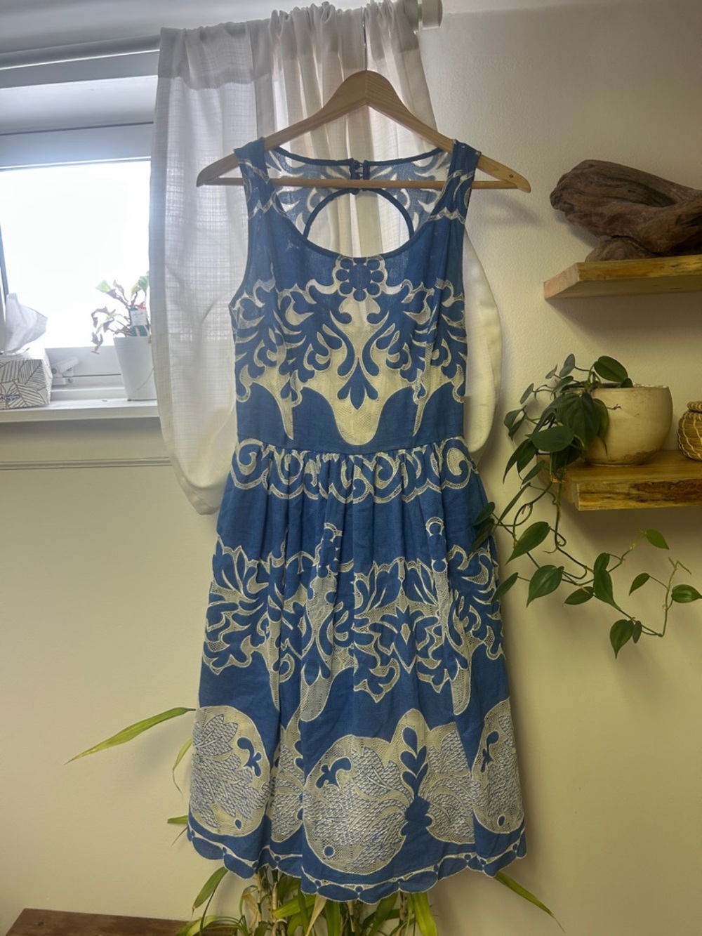 Blue and Cream Sleeveless Patterned Sundress